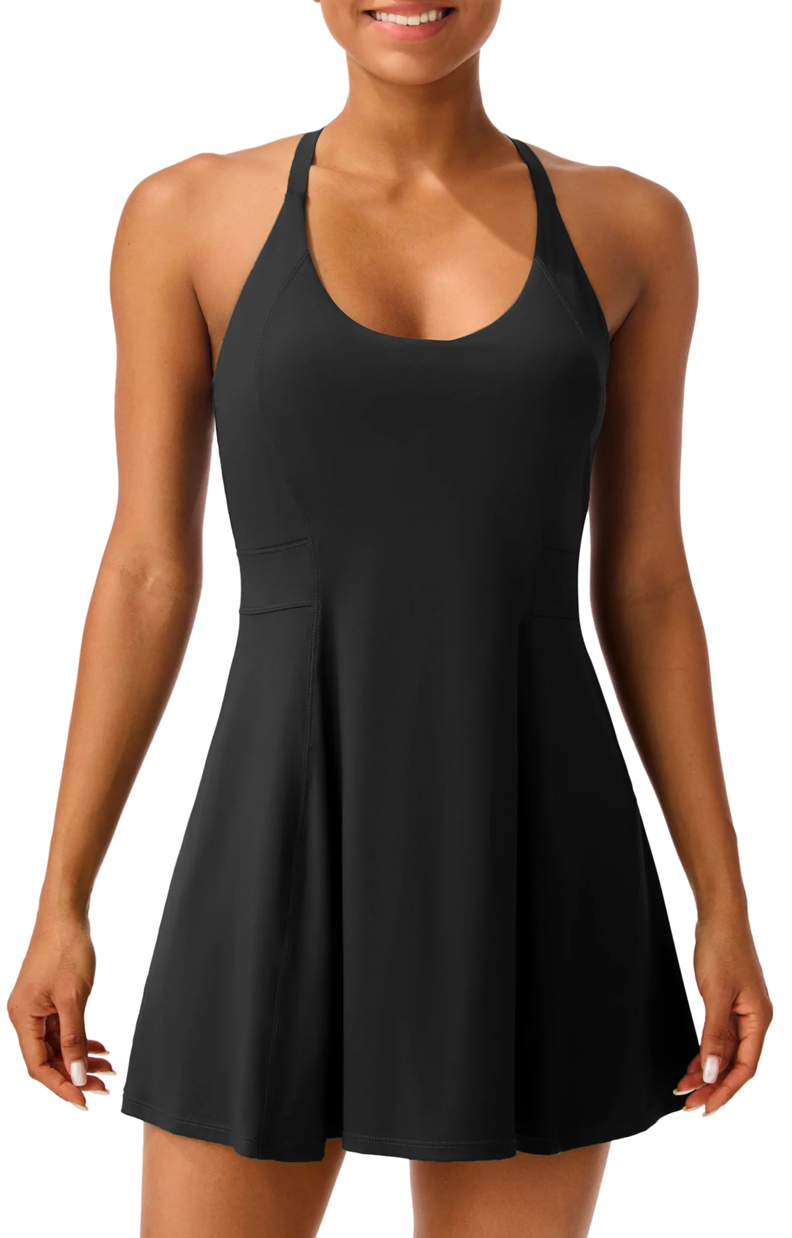 PERSIT Tennis Dress with Built-In Bra and Shorts in Black